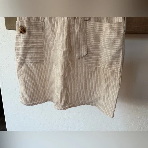 Sadie & Love|Beige Striped Paperbag Waist Skirt,neutral lightweigh,cotton linen - Picture 3 of 11